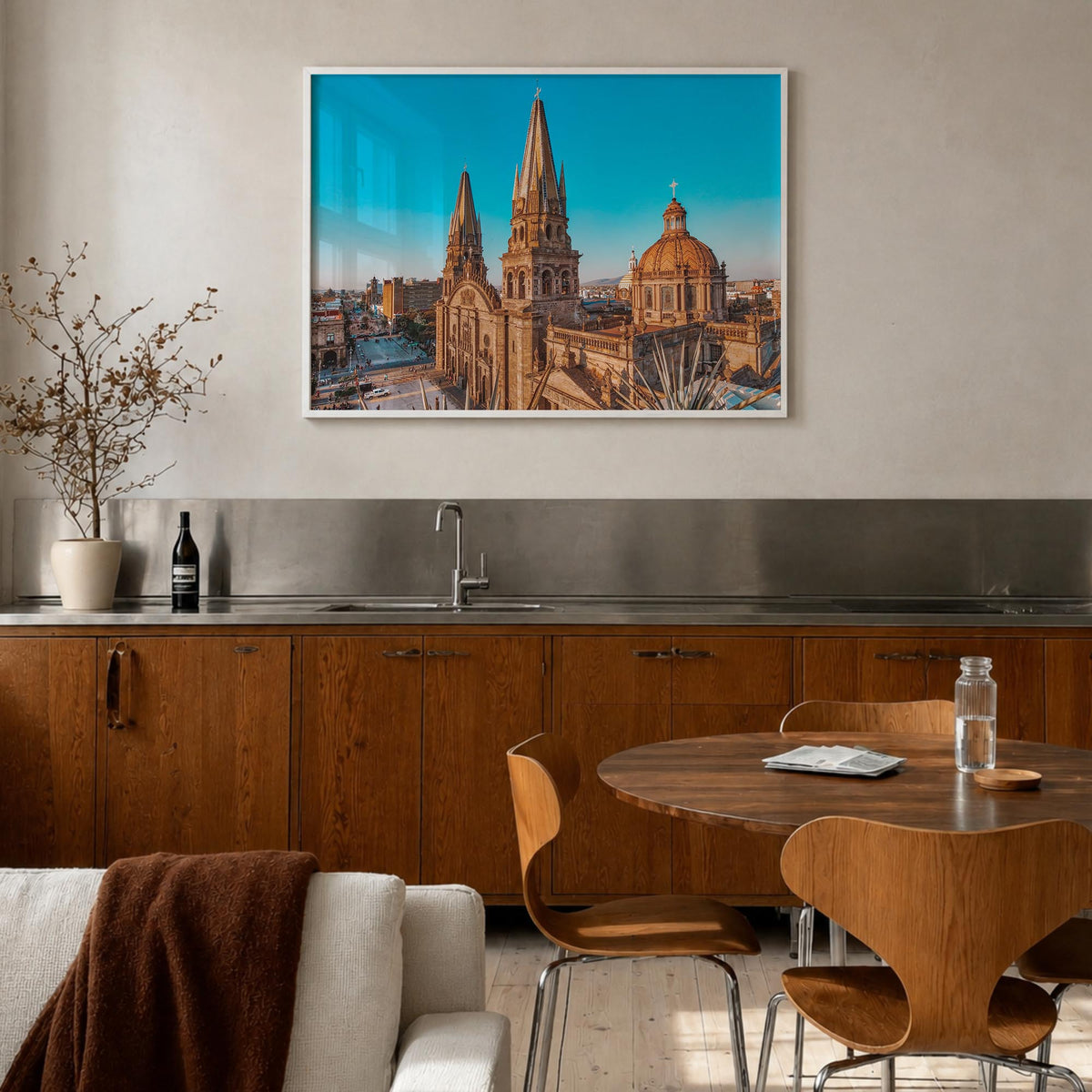 Jalisco colorful photo poster of Mexico – horizontal wall art in white wood frame, hanging on wall