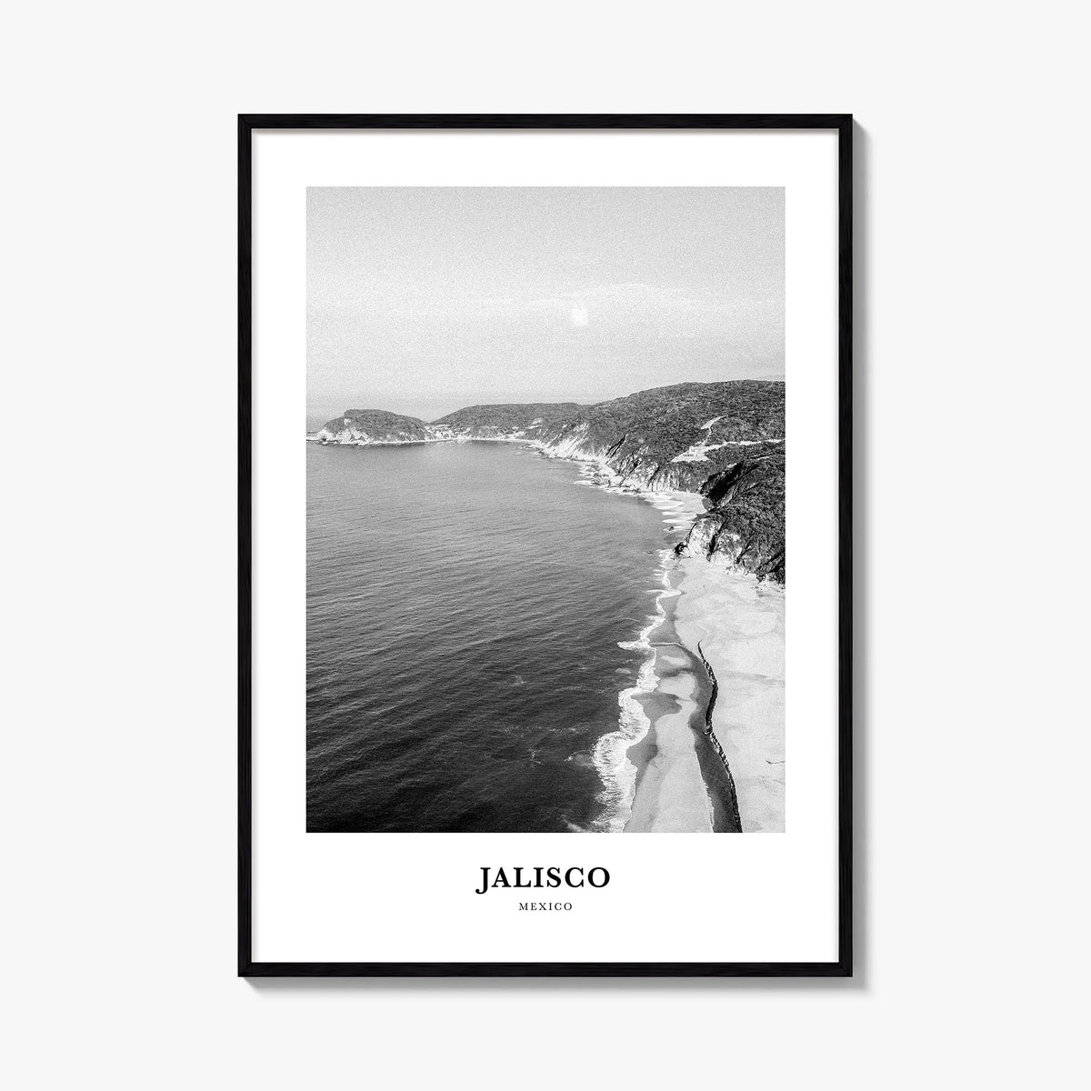 Jalisco no. 1 black & white classic poster of Mexico – vertical wall art, unframed print shown in interior mockup