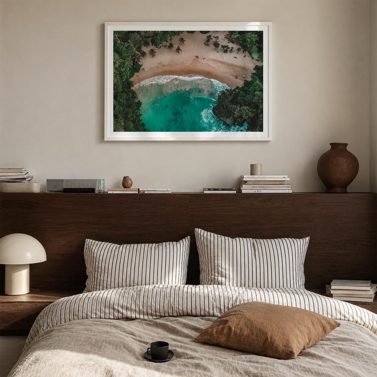 Jamaica colorful photo poster of Caribbean – horizontal wall art in white wood frame with white border, hanging on wall