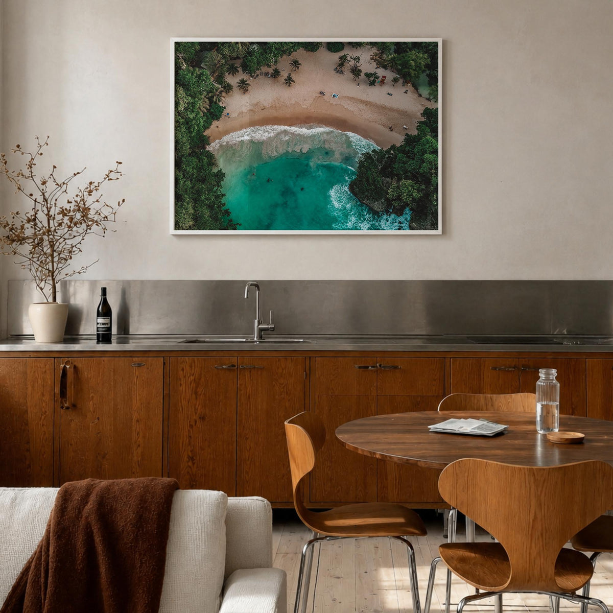 Jamaica colorful photo poster of Caribbean – horizontal wall art in white wood frame, hanging on wall