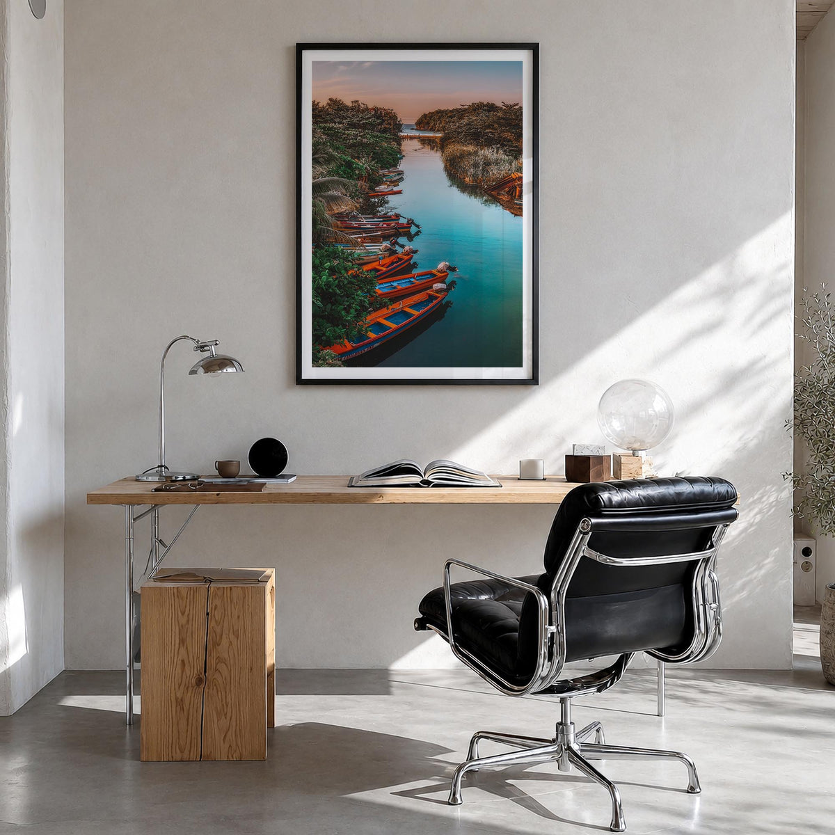 Jamaica no. 1 colorful photo poster of Caribbean – vertical wall art in black wood frame with white border, hanging on wall