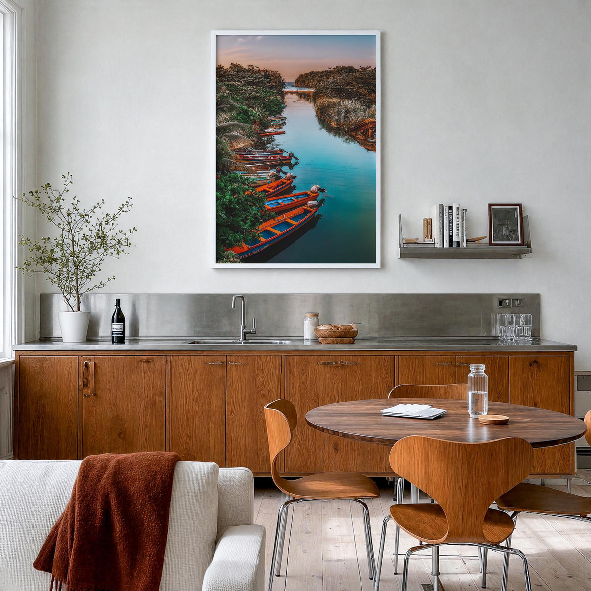Jamaica no. 1 colorful photo poster of Caribbean – vertical wall art in white wood frame, hanging on wall