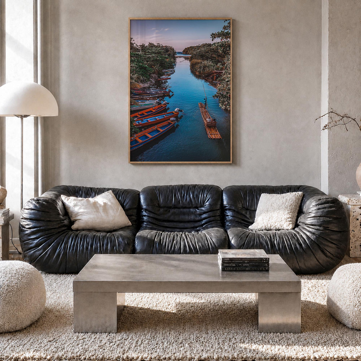 Jamaica no. 2 colorful photo poster of Caribbean – vertical wall art in natural wood frame, hanging on wall