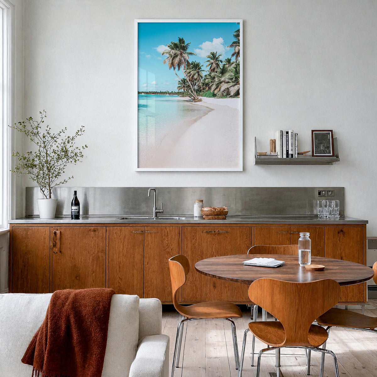 Jamaica no. 3 colorful photo poster of Caribbean – vertical wall art in white wood frame, hanging on wall