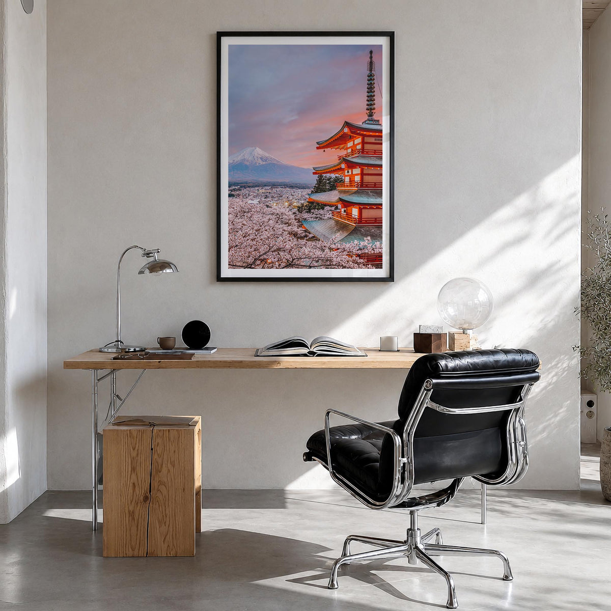 Japan no. 1 colorful photo poster of Asia – vertical wall art in black wood frame with white border, hanging on wall
