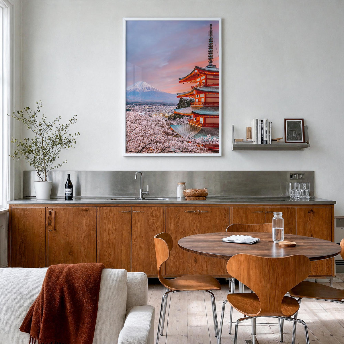 Japan no. 1 colorful photo poster of Asia – vertical wall art in white wood frame, hanging on wall