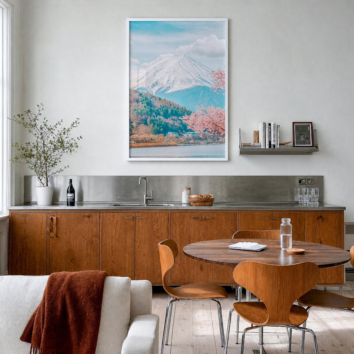 Japan no. 2 colorful photo poster of Asia – vertical wall art in white wood frame, hanging on wall