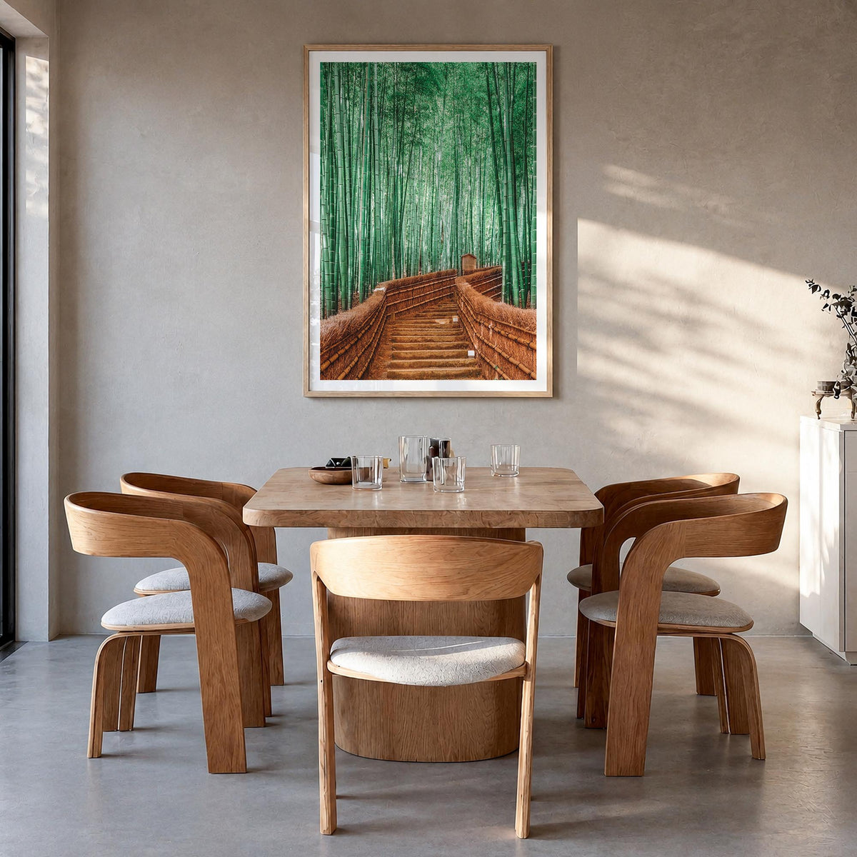Japan no. 3 colorful photo poster of Asia – vertical wall art in natural wood frame with white border, hanging on wall