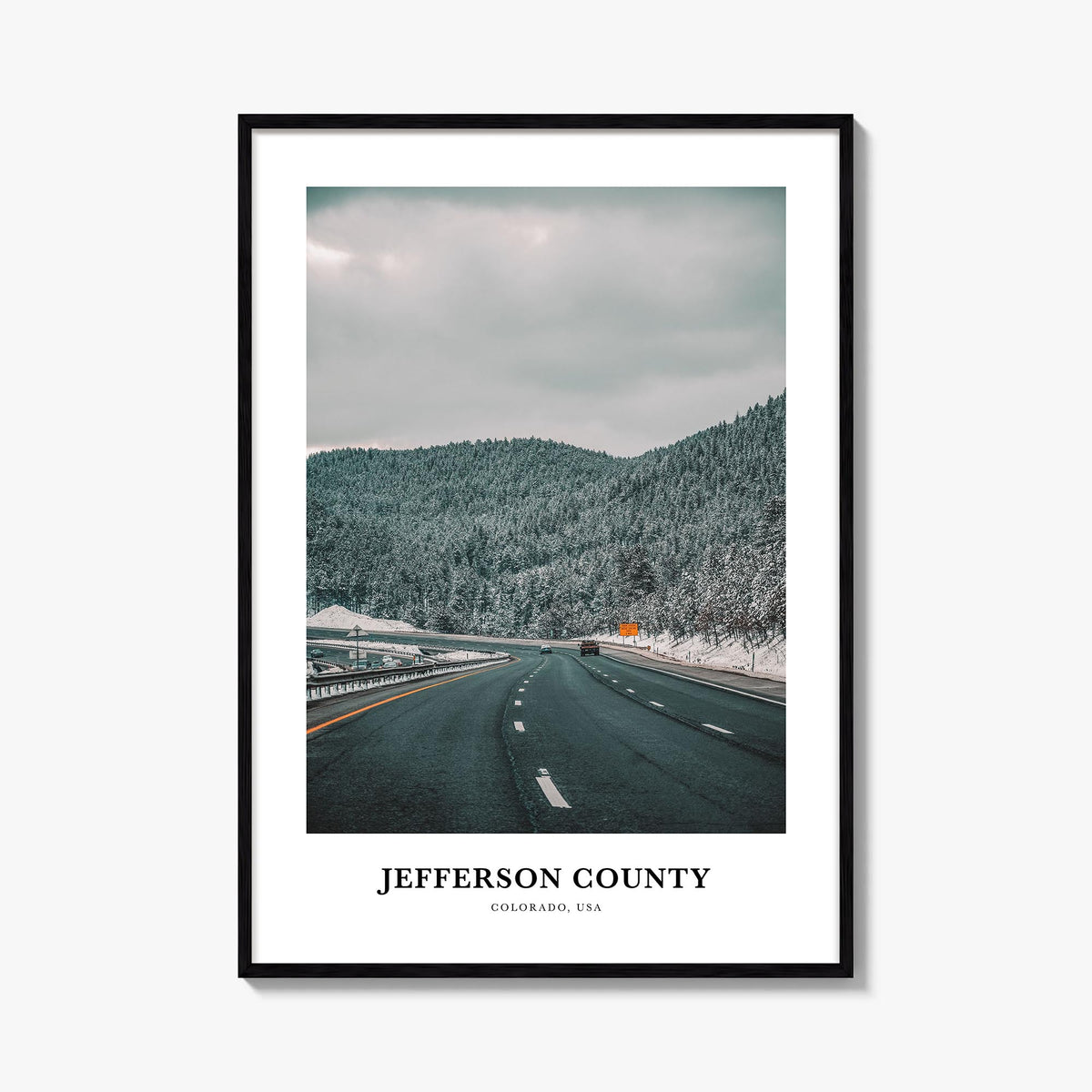 Jefferson County colorful classic poster of Colorado, USA – vertical wall art, unframed print shown in interior mockup