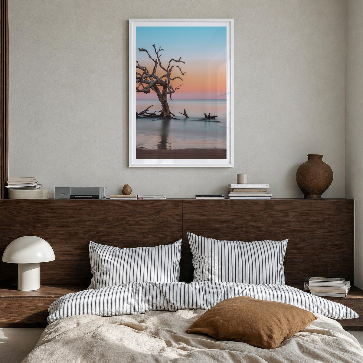 Jekyll Island colorful photo poster of Georgia, USA – vertical wall art in white wood frame with white border, hanging on wal