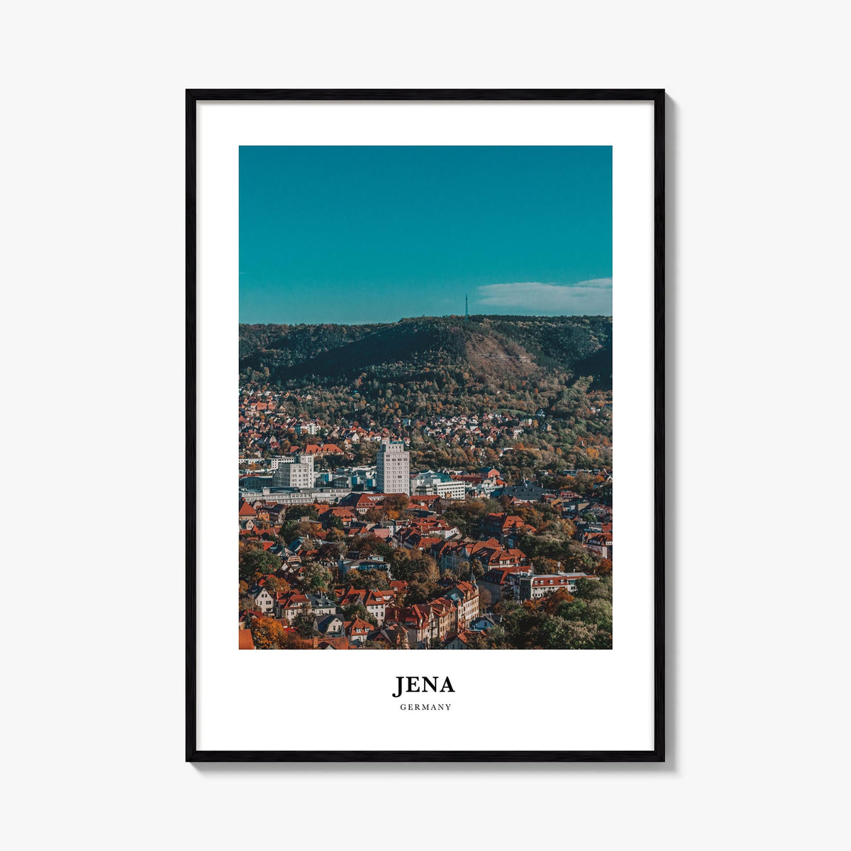 Jena colorful classic poster of Germany – vertical wall art, unframed print shown in interior mockup