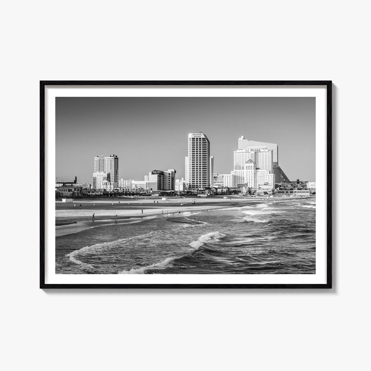 Jersey Shore black & white photo poster of New Jersey, USA – horizontal wall art, unframed print shown in interior mockup