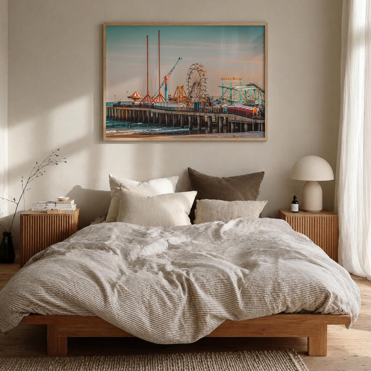Jersey Shore colorful photo poster of New Jersey, USA – horizontal wall art in natural wood frame, hanging on wall