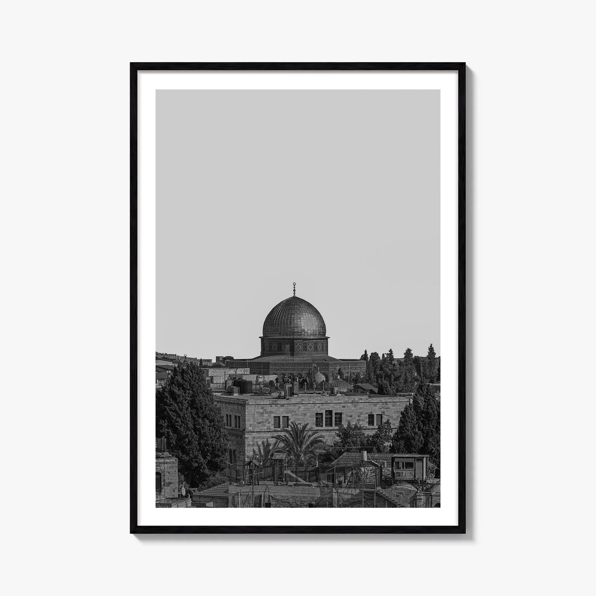 Jerusalem black & white photo poster of Middle East – vertical wall art, unframed print shown in interior mockup