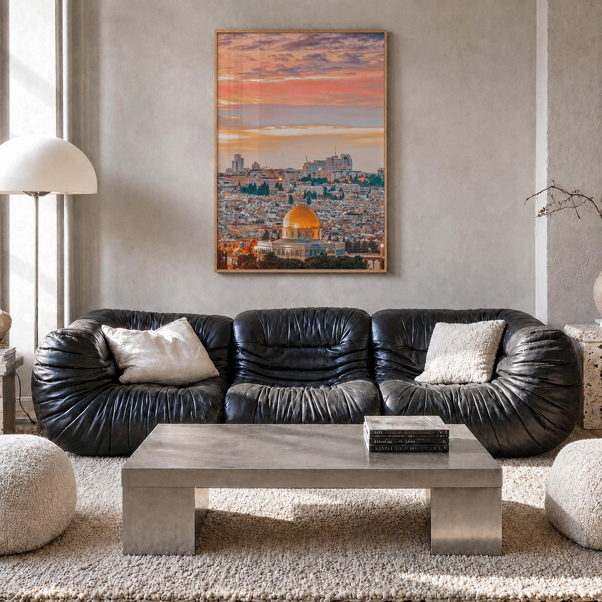 Jerusalem colorful photo poster of Middle East – vertical wall art in natural wood frame, hanging on wall