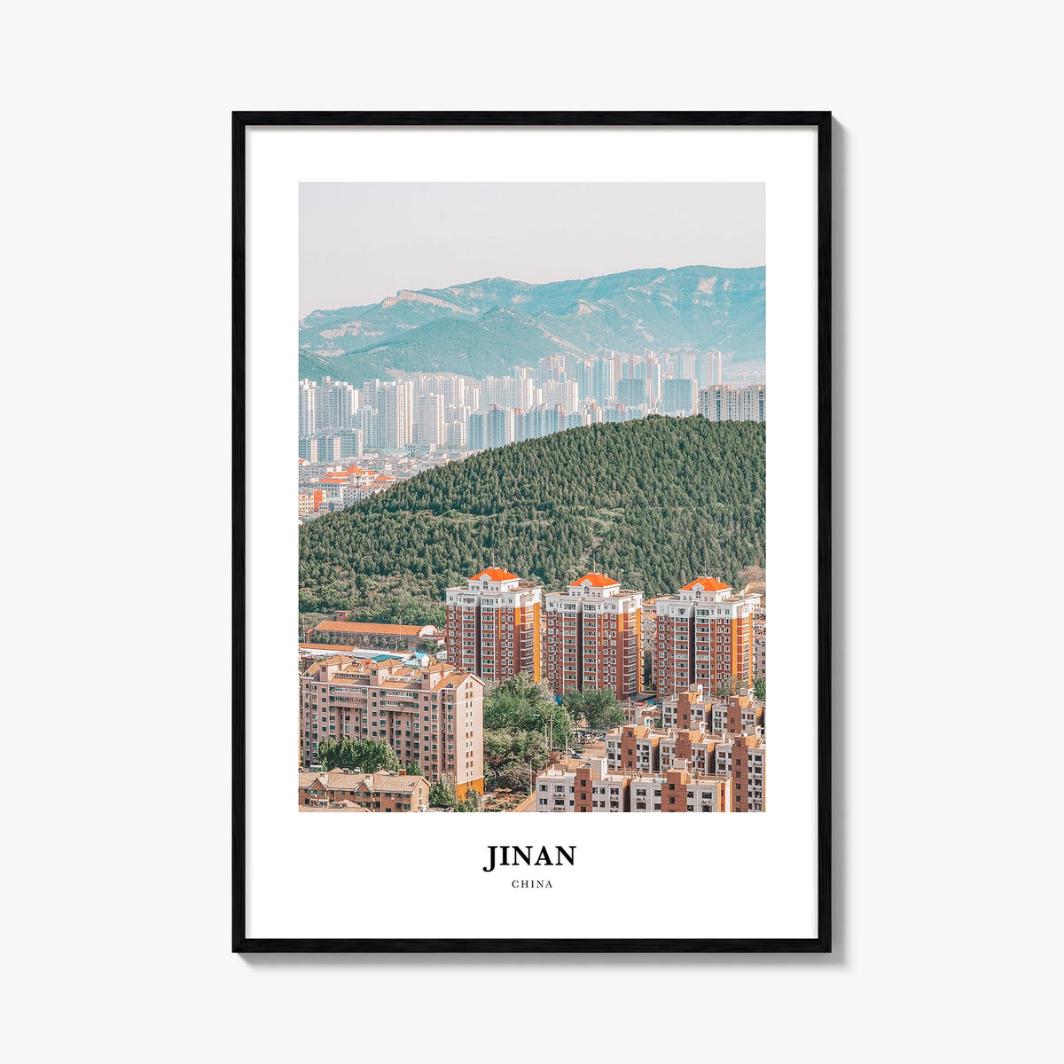 Jinan colorful classic poster of China – vertical wall art, unframed print shown in interior mockup