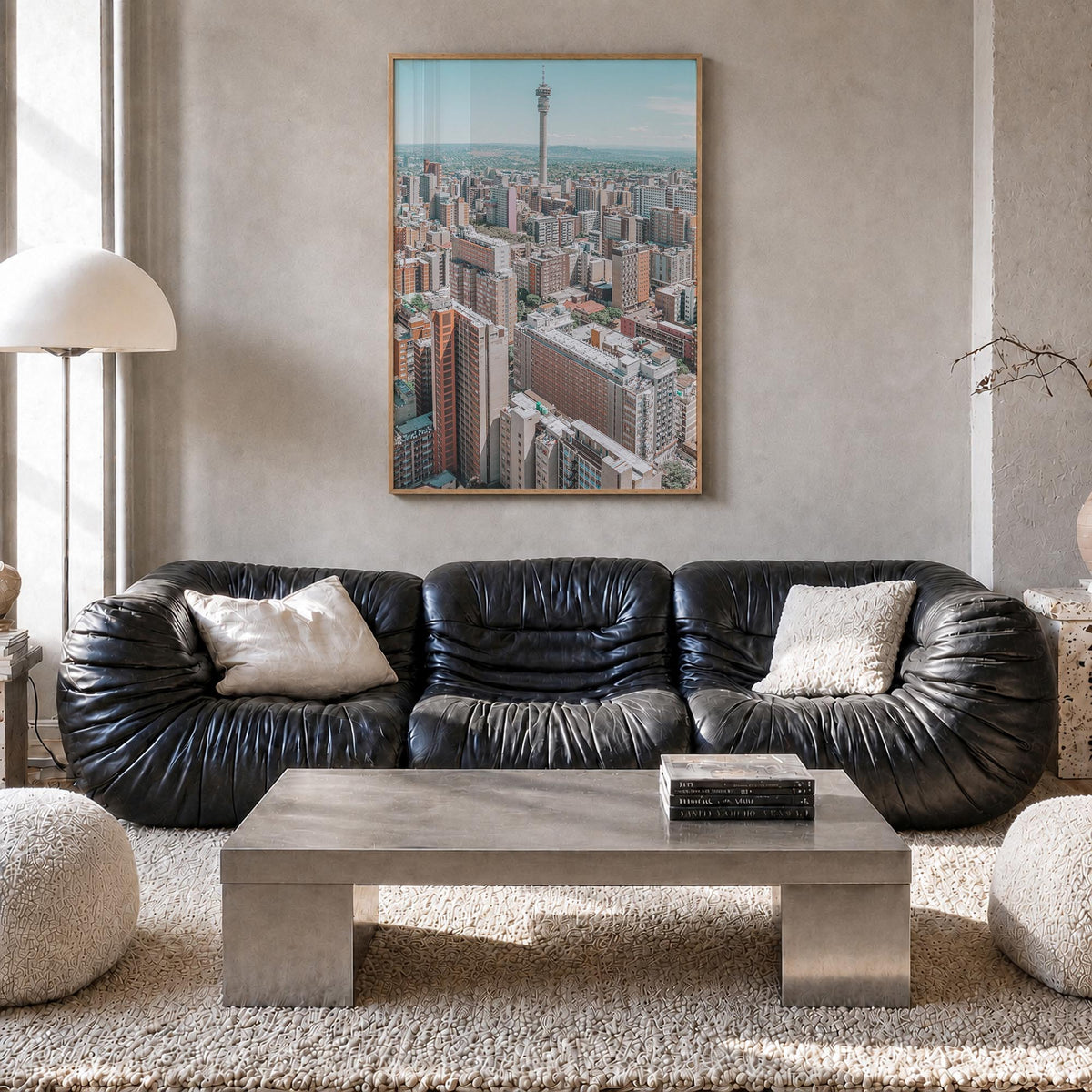 Johannesburg colorful photo poster of South Africa – vertical wall art in natural wood frame, hanging on wall