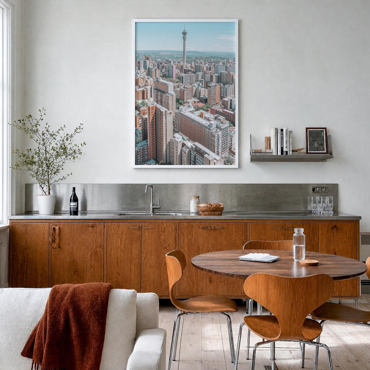 Johannesburg colorful photo poster of South Africa – vertical wall art in white wood frame, hanging on wall