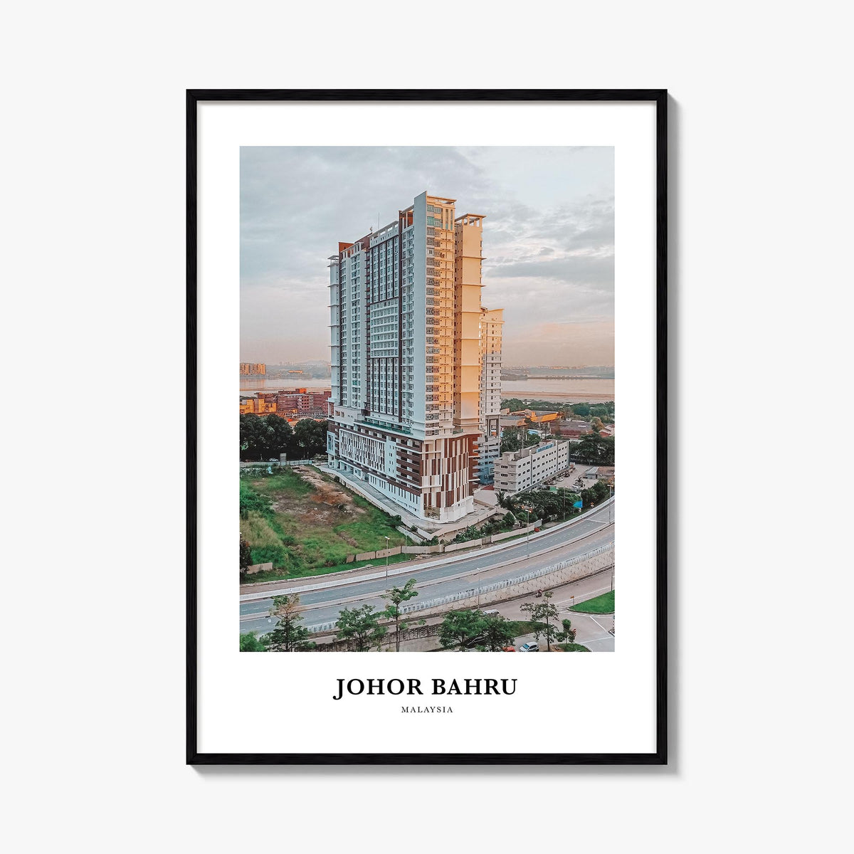 Johor Bahru colorful classic poster of Malaysia – vertical wall art, unframed print shown in interior mockup