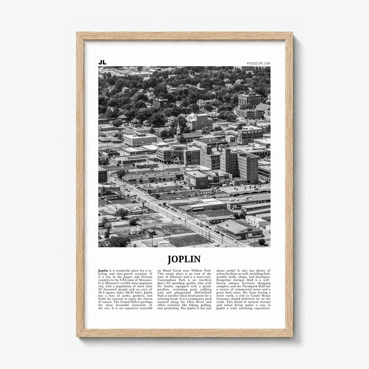 Joplin Newspaper Poster in a natural wood frame