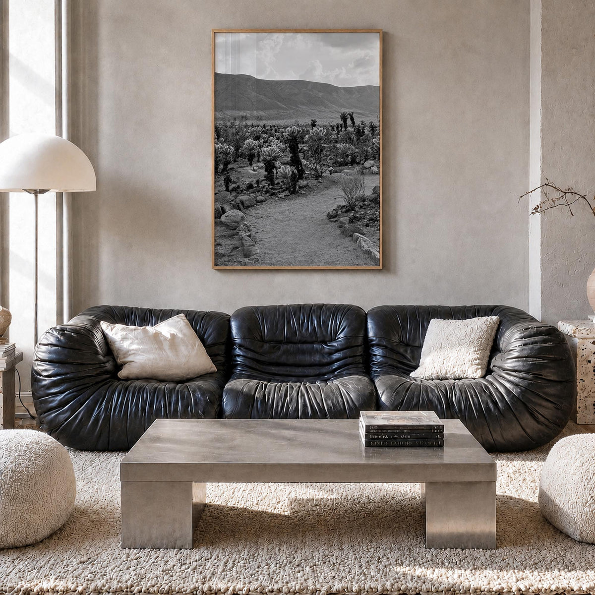 Joshua Tree National Park no. 1 black & white photo poster of California, USA – vertical wall art in natural wood frame, hang