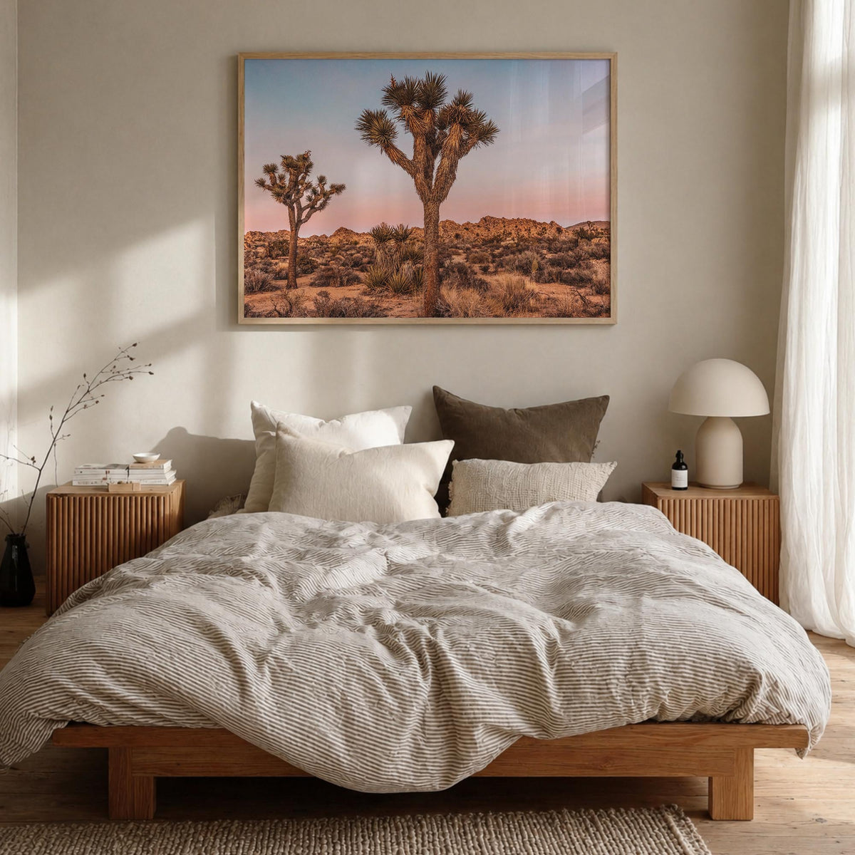 Joshua Tree National Park no. 1 colorful photo poster of California, USA – horizontal wall art in natural wood frame, hanging