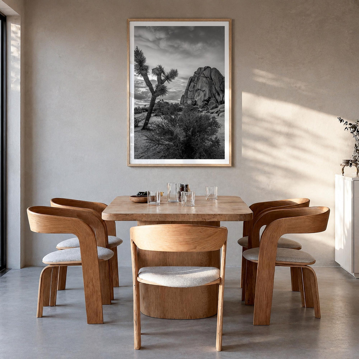 Joshua Tree National Park no. 2 black & white photo poster of California, USA – vertical wall art in natural wood frame with