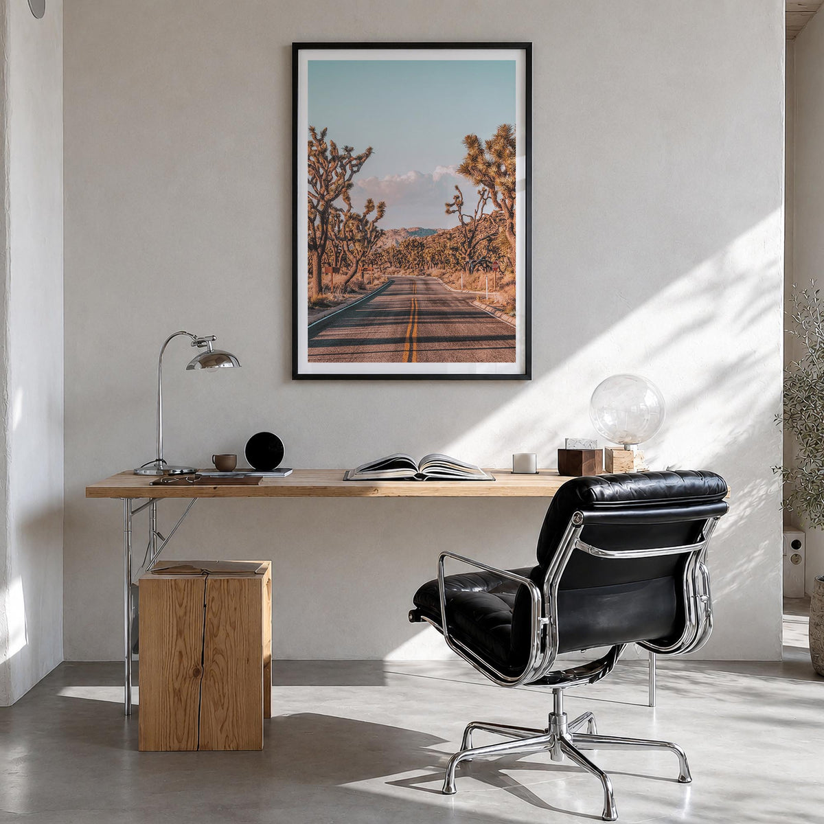 Joshua Tree National Park no. 2 colorful photo poster of California, USA – vertical wall art in black wood frame with white b