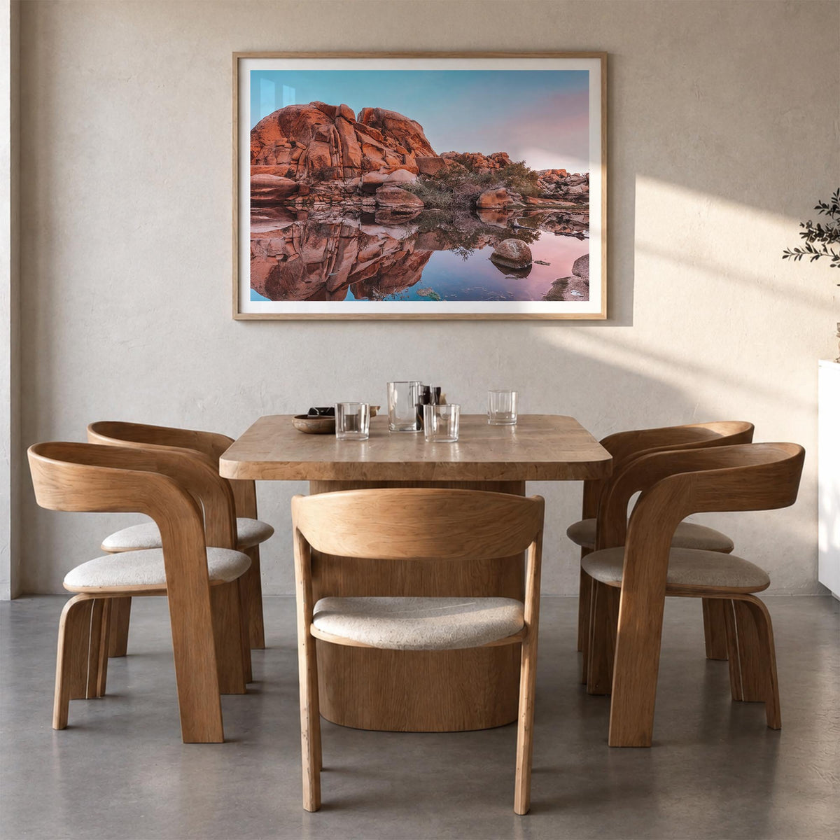 Joshua Tree National Park no. 2 colorful photo poster of California, USA – horizontal wall art in natural wood frame with whi