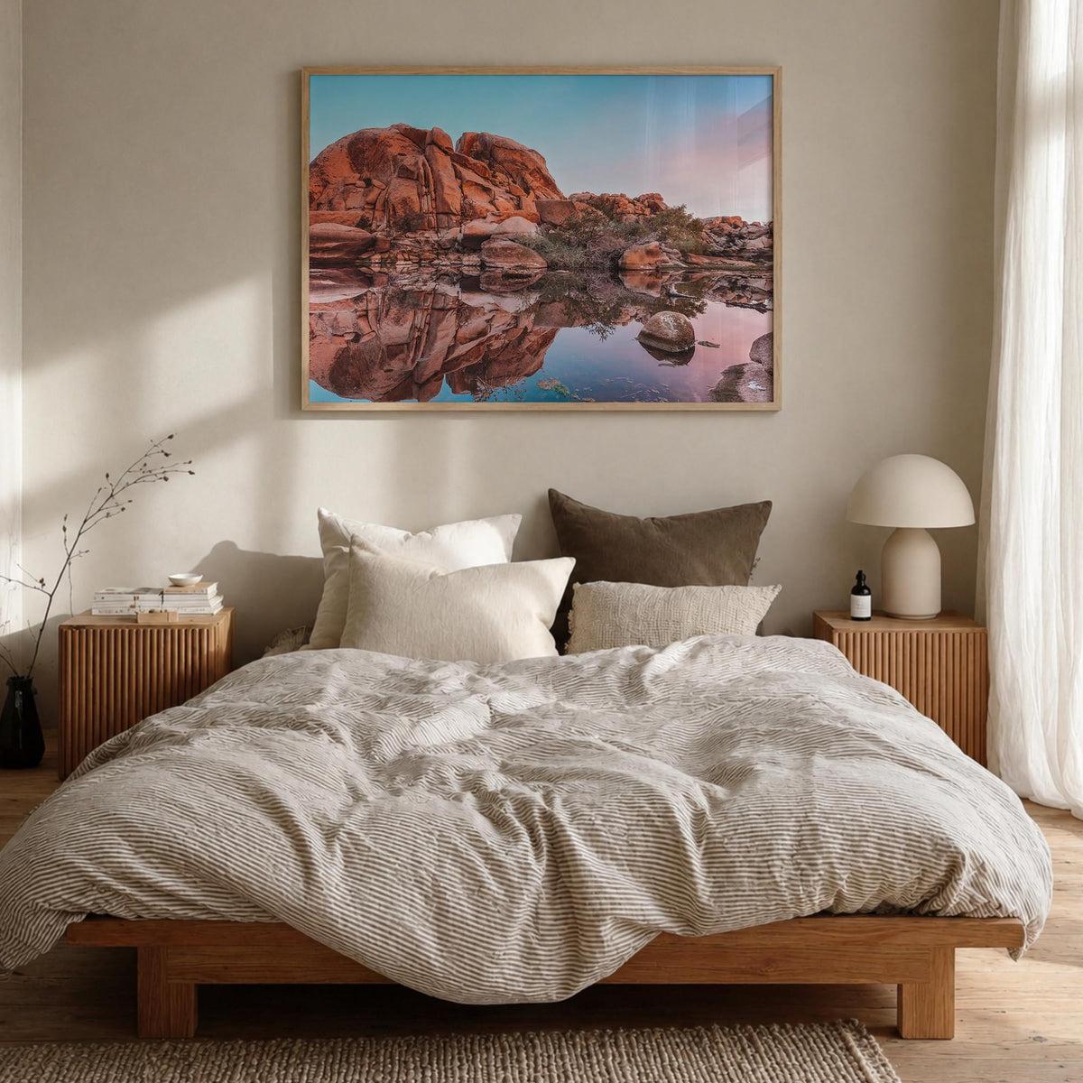Joshua Tree National Park no. 2 colorful photo poster of California, USA – horizontal wall art in natural wood frame, hanging