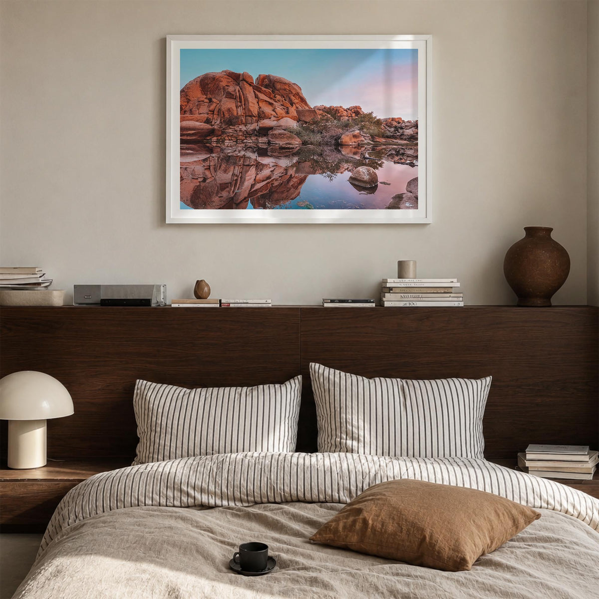 Joshua Tree National Park no. 2 colorful photo poster of California, USA – horizontal wall art in white wood frame with white