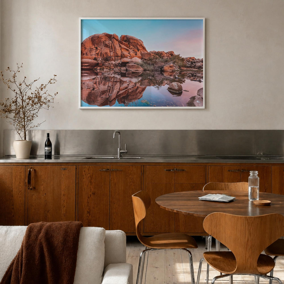 Joshua Tree National Park no. 2 colorful photo poster of California, USA – horizontal wall art in white wood frame, hanging o