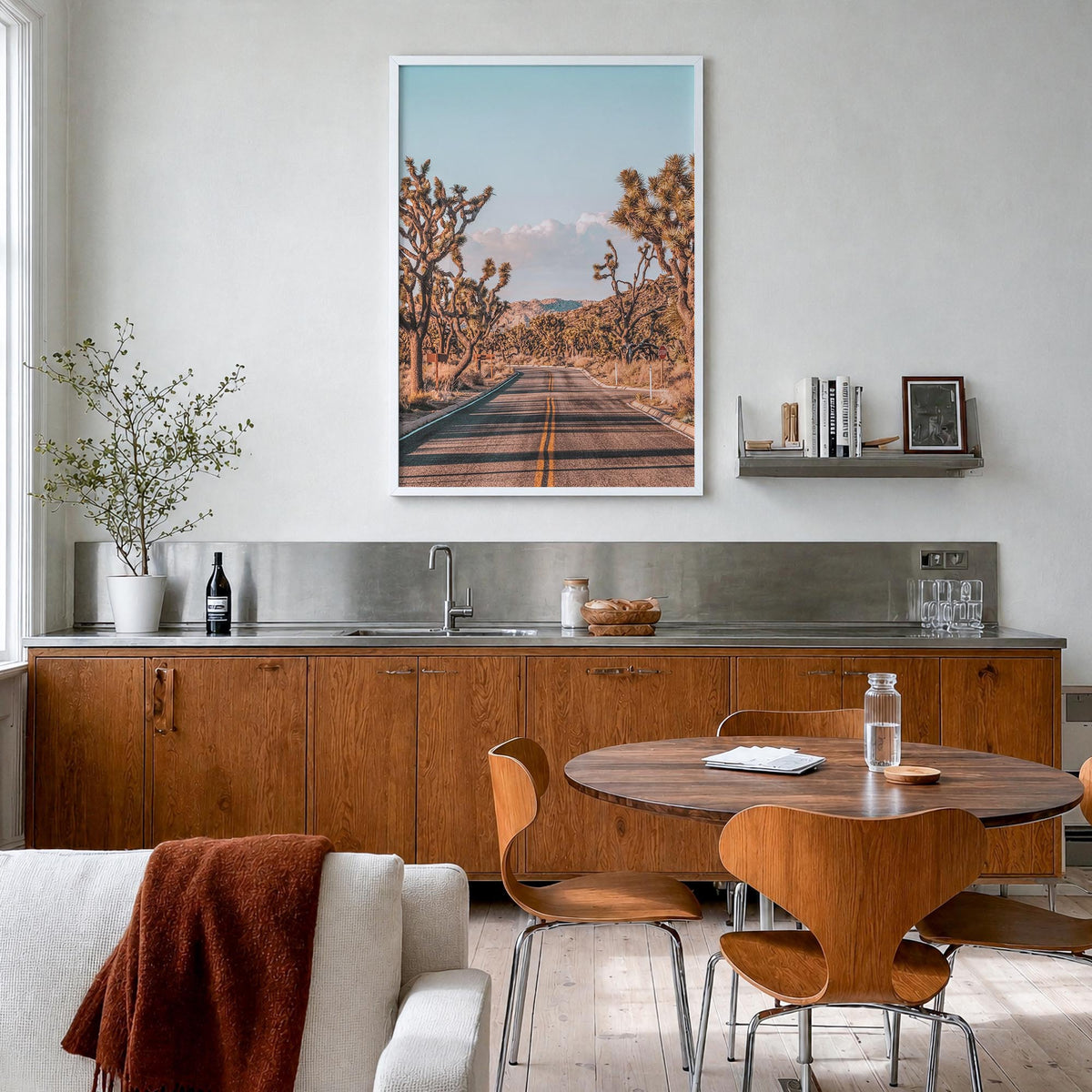 Joshua Tree National Park no. 2 colorful photo poster of California, USA – vertical wall art in white wood frame, hanging on