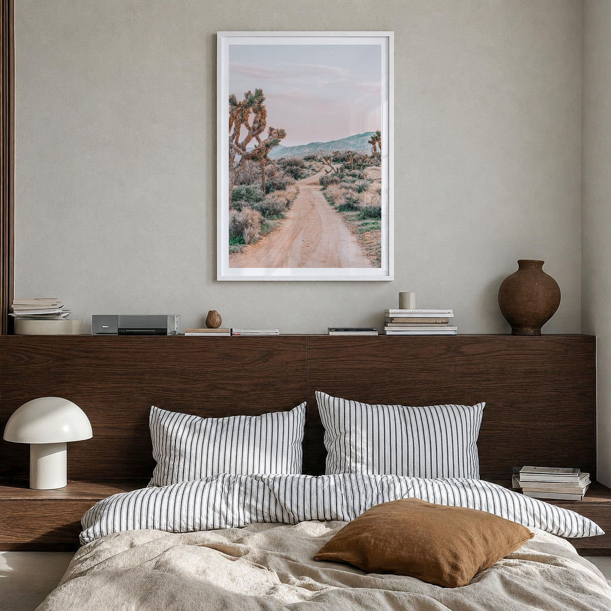 Joshua Tree National Park no. 3 colorful photo poster of California, USA – vertical wall art in white wood frame with white b