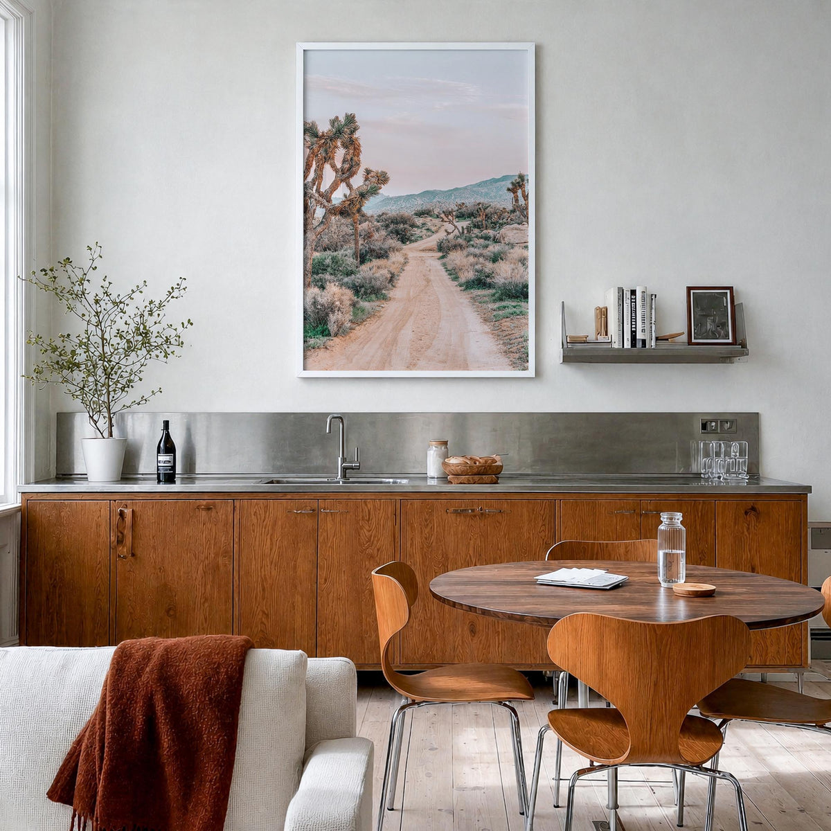 Joshua Tree National Park no. 3 colorful photo poster of California, USA – vertical wall art in white wood frame, hanging on