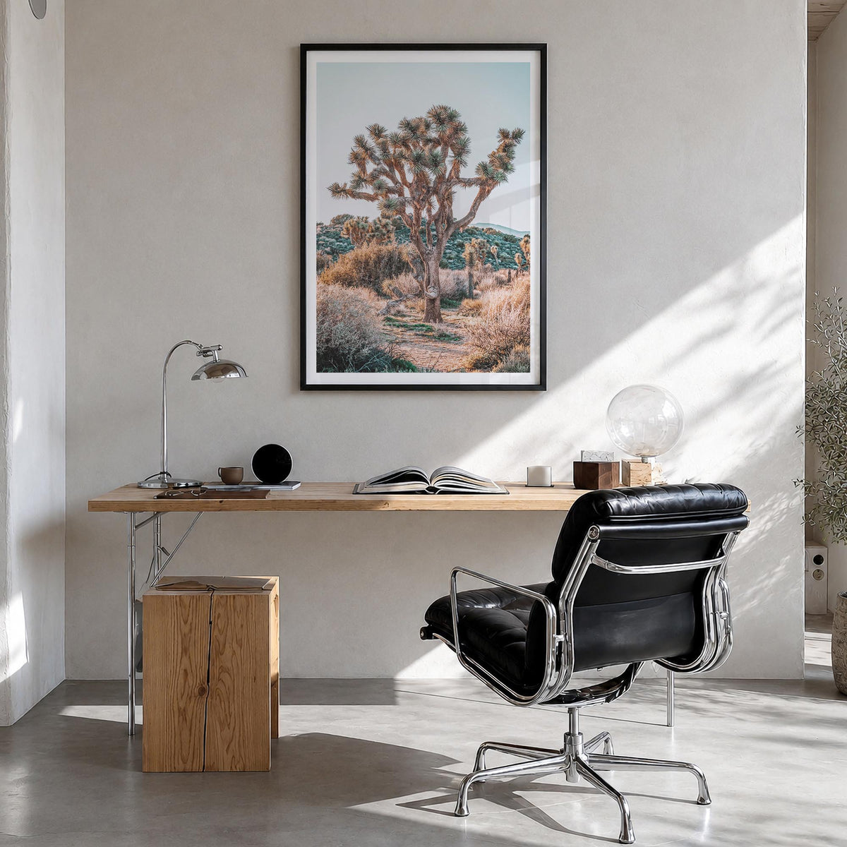 Joshua Tree National Park no. 4 colorful photo poster of California, USA – vertical wall art in black wood frame with white b