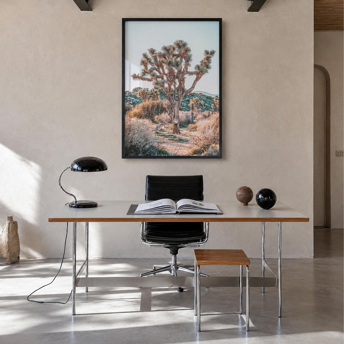 Joshua Tree National Park no. 4 colorful photo poster of California, USA – vertical wall art in black wood frame, hanging on