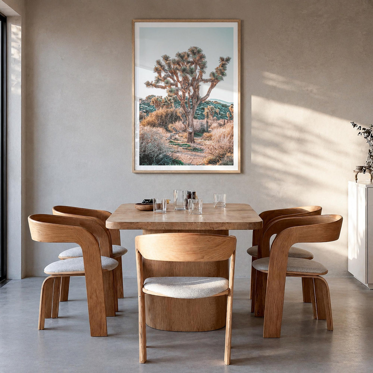 Joshua Tree National Park no. 4 colorful photo poster of California, USA – vertical wall art in natural wood frame with white