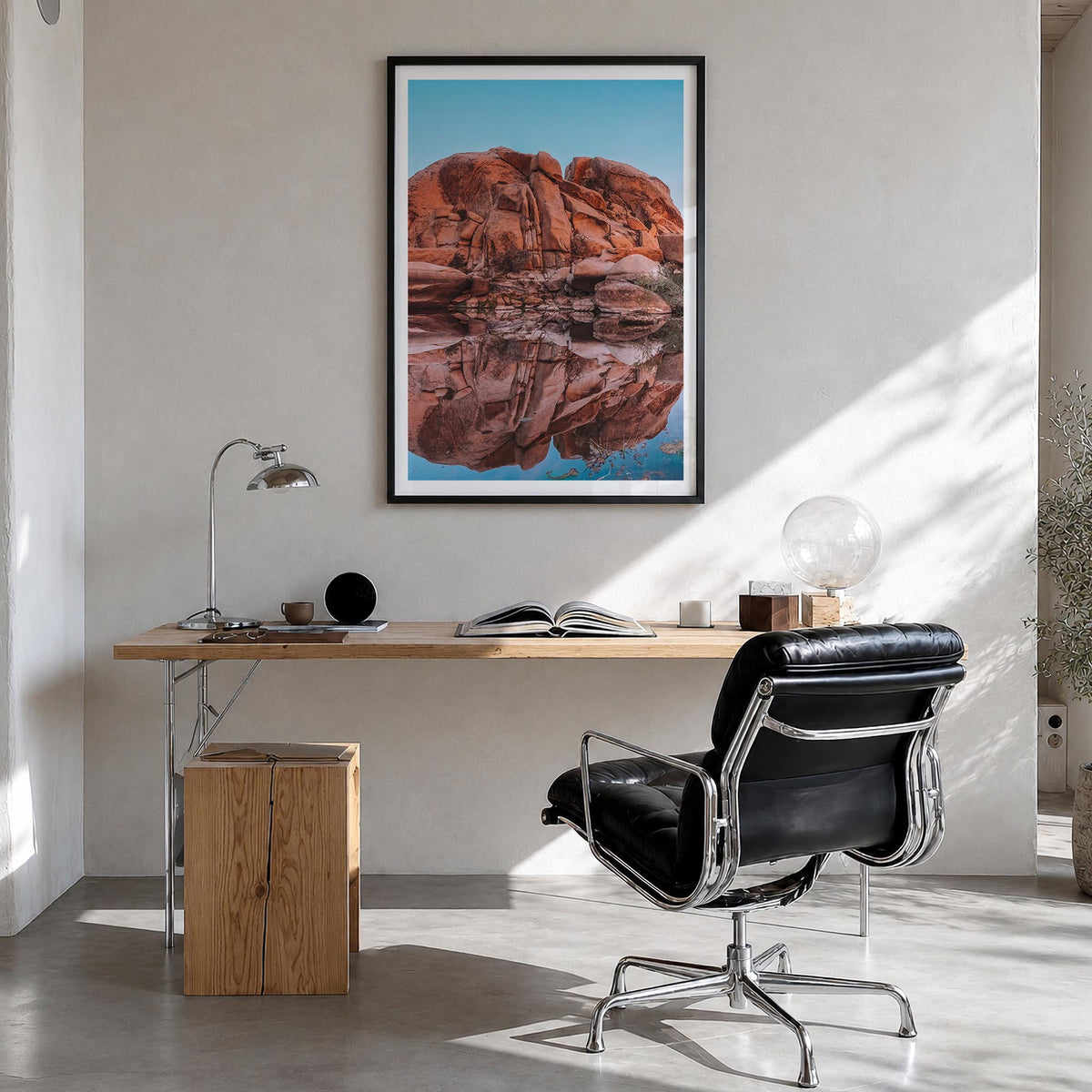 Joshua Tree National Park no. 5 colorful photo poster of California, USA – vertical wall art in black wood frame with white b