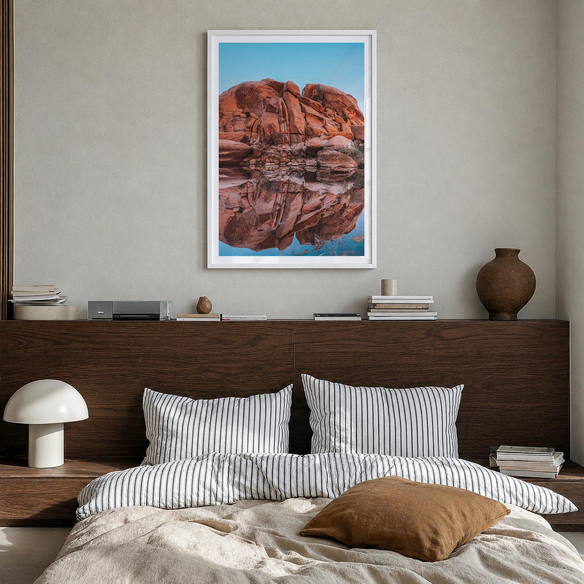Joshua Tree National Park no. 5 colorful photo poster of California, USA – vertical wall art in white wood frame with white b
