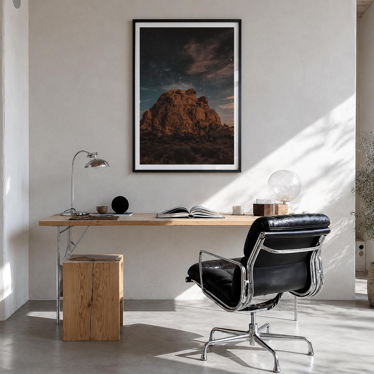 Joshua Tree National Park no. 6 colorful photo poster of California, USA – vertical wall art in black wood frame with white b