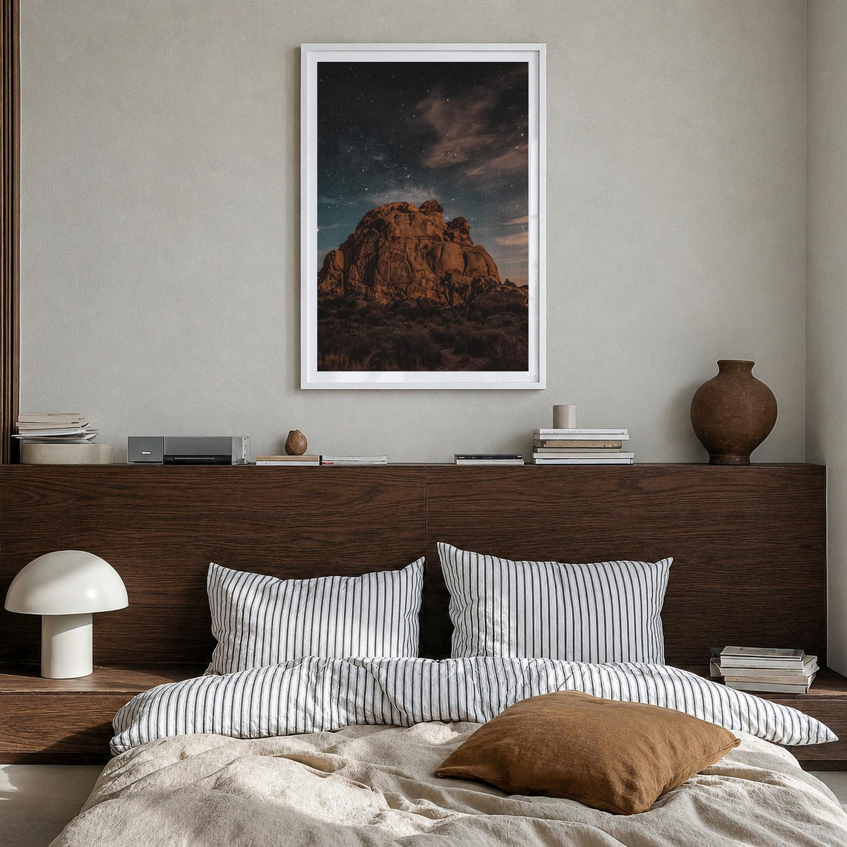 Joshua Tree National Park no. 6 colorful photo poster of California, USA – vertical wall art in white wood frame with white b