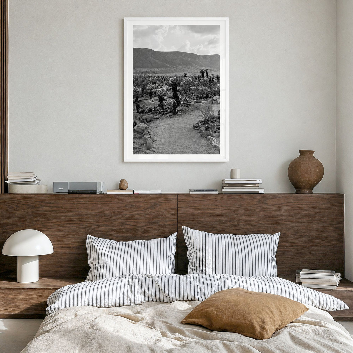 Joshua Tree National Park Photo No 1 Poster in a white wood frame, hanging in a bedroom, white border
