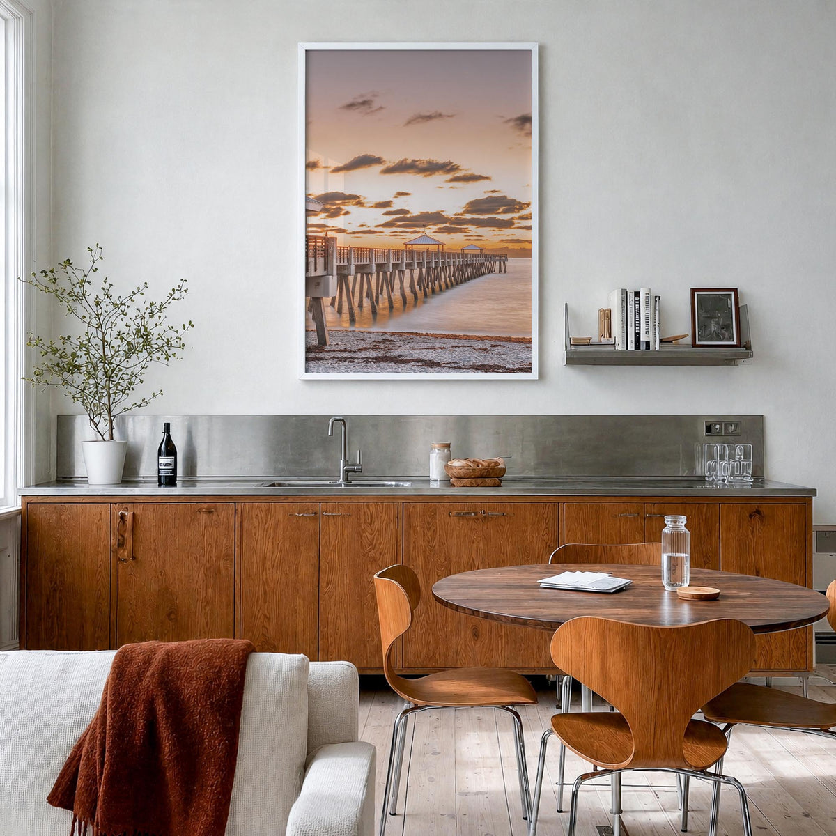 Jupiter no. 2 colorful photo poster of Florida, USA – vertical wall art in white wood frame, hanging on wall