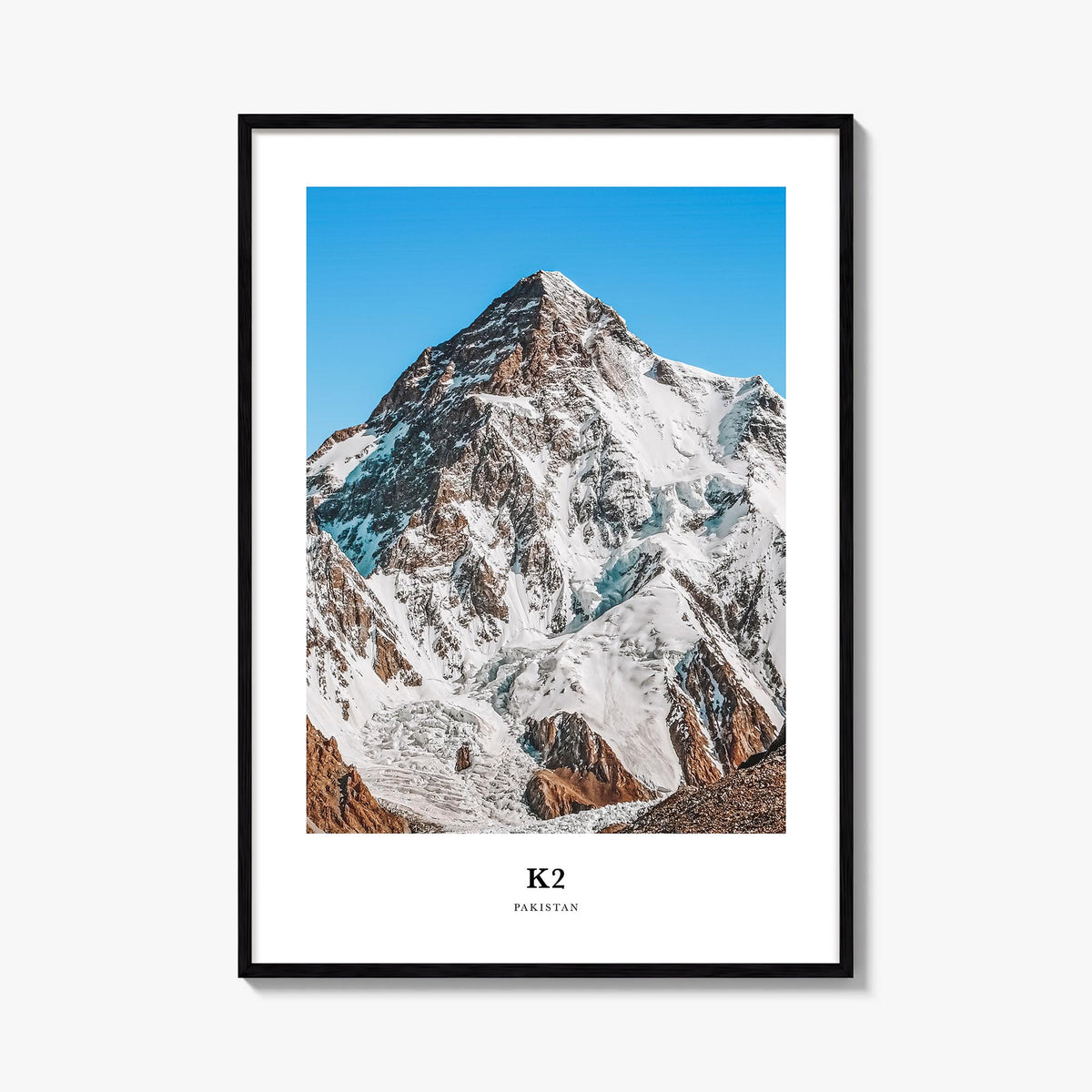 K2 colorful classic poster of Pakistan & China – vertical wall art, unframed print shown in interior mockup