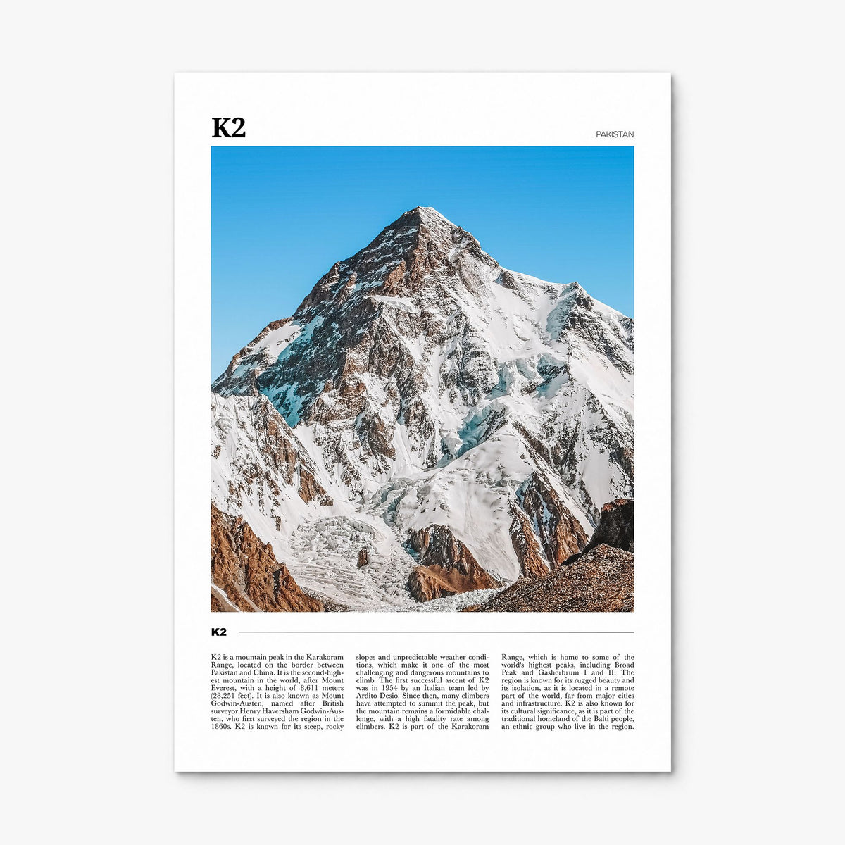 K2 Travel Poster, print only (unframed)