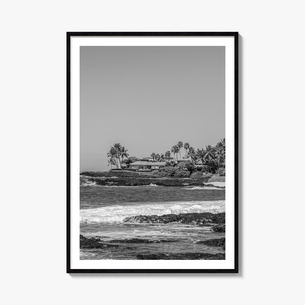 Kailua black & white photo poster of Hawaii, USA – vertical wall art, unframed print shown in interior mockup
