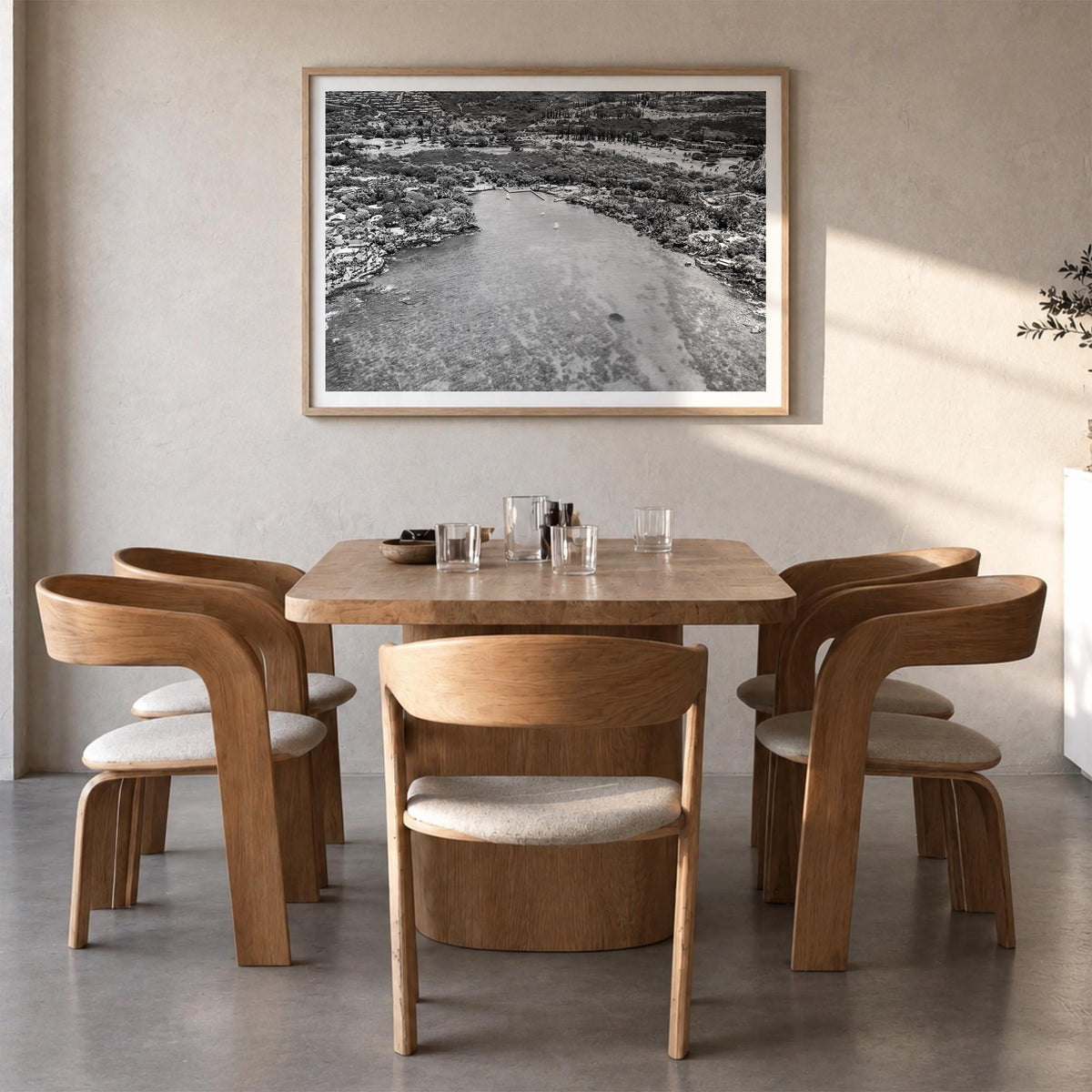 Kailua-Kona black & white photo poster of Hawaii, USA – horizontal wall art in natural wood frame with white border, hanging
