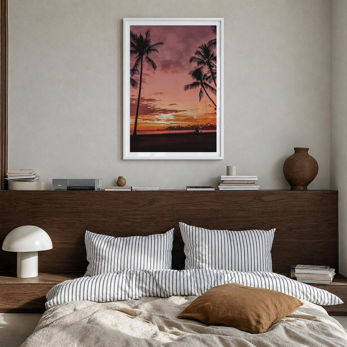 Kailua-Kona no. 2 colorful photo poster of Hawaii, USA – vertical wall art in white wood frame with white border, hanging on