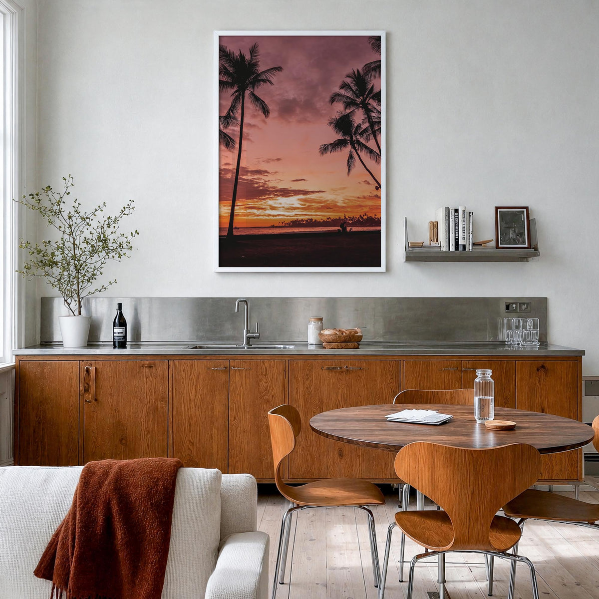 Kailua-Kona no. 2 colorful photo poster of Hawaii, USA – vertical wall art in white wood frame, hanging on wall
